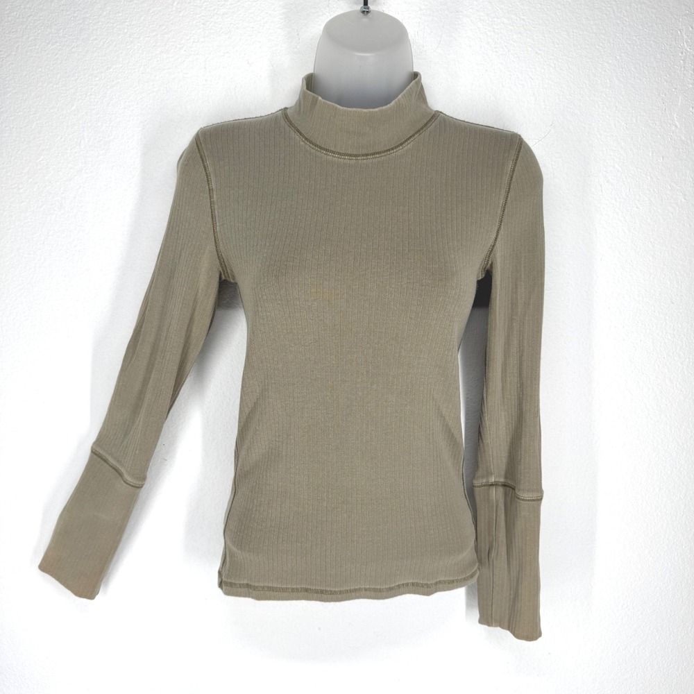 Intimately Free People Ribbed Mock Neck Long Sleeve Top Olive Green Small Boho